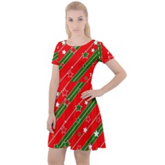 Xmash Christmas Stars Red Background Star Cap Sleeve Velour Dress  by Wegoenart