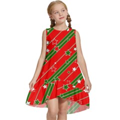 Xmash Christmas Stars Red Background Star Kids  Frill Swing Dress by Wegoenart