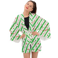 Christmas Xmas Green Stars Background Star Long Sleeve Kimono by Wegoenart