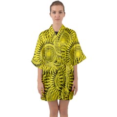 Yellow Abstract Sun Pattern Background Half Sleeve Satin Kimono  by Wegoenart