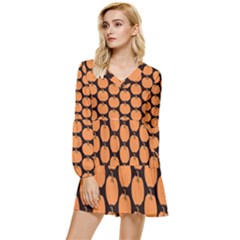 Black And Orange Pumpkin Tiered Long Sleeve Mini Dress by ConteMonfrey