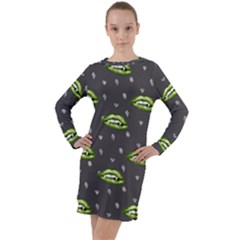 Green Vampire Mouth - Halloween Modern Decor Long Sleeve Hoodie Dress by ConteMonfrey