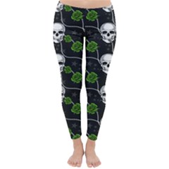 Green Roses And Skull - Romantic Halloween   Classic Winter Leggings by ConteMonfrey