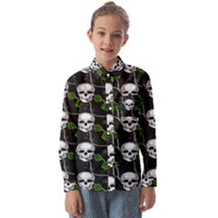 Green Roses And Skull - Romantic Halloween   Kids  Long Sleeve Shirt by ConteMonfrey