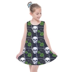 Green Roses And Skull - Romantic Halloween   Kids  Summer Dress by ConteMonfrey