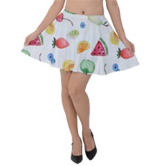 Fruit Summer Vitamin Watercolor Velvet Skater Skirt by Wegoenart