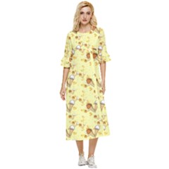 Ice Cream Cone Dessert Double Cuff Midi Dress by Wegoenart