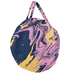 Pink Black And Yellow Abstract Painting Giant Round Zipper Tote by Wegoenart