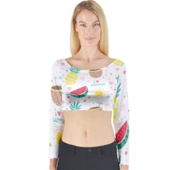 Pineapple And Watermelon Summer Fruit Long Sleeve Crop Top by Jancukart