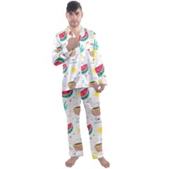 Pineapple And Watermelon Summer Fruit Men s Long Sleeve Satin Pajamas Set by Jancukart