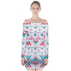 Aztec Ethnic Seamless Pattern Long Sleeve Off Shoulder Dress by Jancukart