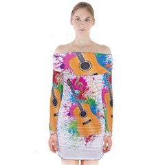 String Instrument Acoustic Guitar Long Sleeve Off Shoulder Dress by Jancukart