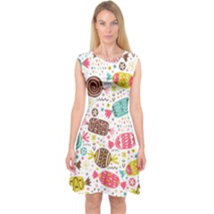 Candy Background Cartoon Capsleeve Midi Dress by Jancukart