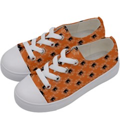 Halloween Black Orange Spiders Kids  Low Top Canvas Sneakers by ConteMonfrey