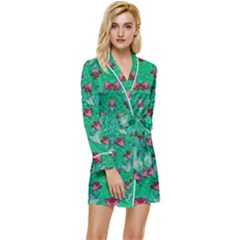 Beautiful Tropical Orchids Blooming Over Earth In Peace Long Sleeve Satin Robe by pepitasart