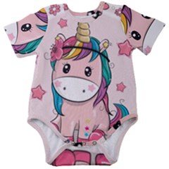 Cartoon Unicorn Fantasy Baby Short Sleeve Onesie Bodysuit by Jancukart