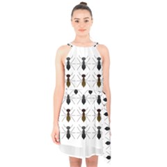 Ant Insect Pattern Cartoon Ants Halter Collar Waist Tie Chiffon Dress by Ravend