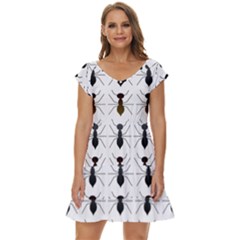 Ant Insect Pattern Cartoon Ants Short Sleeve Tiered Mini Dress by Ravend