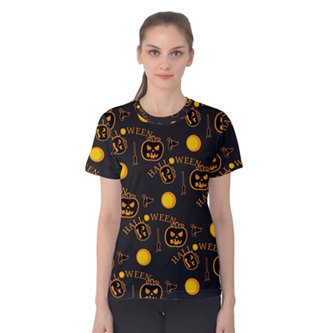 Halloween Background Pattern Women s Cotton Tee by Ravend