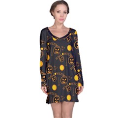 Halloween Background Pattern Long Sleeve Nightdress by Ravend