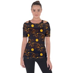 Halloween Background Pattern Shoulder Cut Out Short Sleeve Top by Ravend