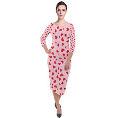 Hearts Valentine Heart Pattern Quarter Sleeve Midi Velour Bodycon Dress by Ravend