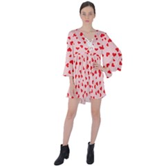 Hearts Valentine Heart Pattern V-neck Flare Sleeve Mini Dress by Ravend