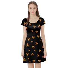 Pattern Flame Black Background Short Sleeve Skater Dress by Ravend