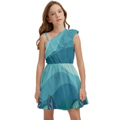 Palm Leaves Waves Mountains Hills Kids  One Shoulder Party Dress by Ravend