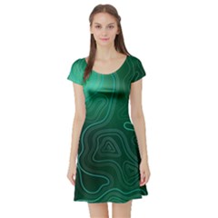 Green Line Shape Stripe Corolla Short Sleeve Skater Dress by Ravend