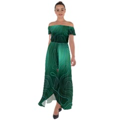 Green Line Shape Stripe Corolla Off Shoulder Open Front Chiffon Dress by Ravend