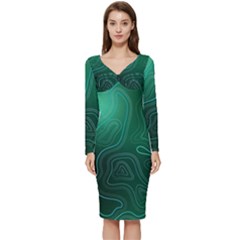 Green Line Shape Stripe Corolla Long Sleeve V-neck Bodycon Dress  by Ravend