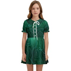 Green Line Shape Stripe Corolla Kids  Sweet Collar Dress by Ravend