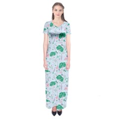 Illustration Flower Pattern Wallpaper Seamless Short Sleeve Maxi Dress by Ravend