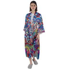 Abstract Art Color Geometry Pattern Maxi Satin Kimono by danenraven