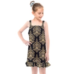 Black And Cream Ornament Damask Vintage Kids  Overall Dress by ConteMonfrey