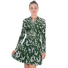 Leaves Pattern Wallpaper Watercolor Long Sleeve Panel Dress by Wegoenart