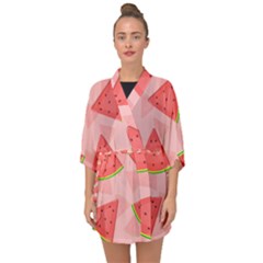 Background Watermelon Pattern Fruit Half Sleeve Chiffon Kimono by Wegoenart