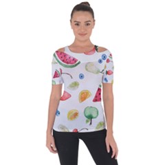 Fruit Summer Vitamin Watercolor Shoulder Cut Out Short Sleeve Top by Wegoenart