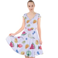 Fruit Summer Vitamin Watercolor Cap Sleeve Front Wrap Midi Dress by Wegoenart