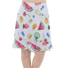 Fruit Summer Vitamin Watercolor Fishtail Chiffon Skirt by Wegoenart