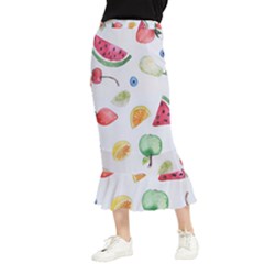 Fruit Summer Vitamin Watercolor Maxi Fishtail Chiffon Skirt by Wegoenart