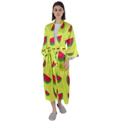 Watermelon Pattern Wallpaper Maxi Satin Kimono by Wegoenart