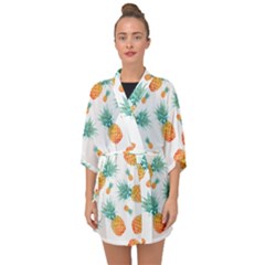 Pineapple Background Pattern Fruit Half Sleeve Chiffon Kimono by Wegoenart