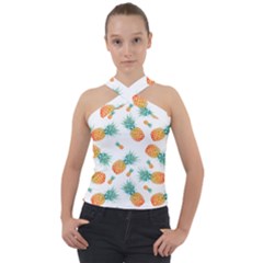 Pineapple Background Pattern Fruit Cross Neck Velour Top by Wegoenart