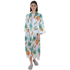 Pineapple Background Pattern Fruit Maxi Satin Kimono by Wegoenart