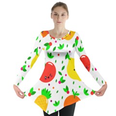 Pattern Fruit Fruits Orange Green Long Sleeve Tunic  by Wegoenart