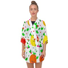 Pattern Fruit Fruits Orange Green Half Sleeve Chiffon Kimono by Wegoenart