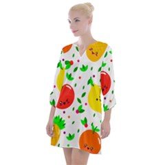 Pattern Fruit Fruits Orange Green Open Neck Shift Dress by Wegoenart