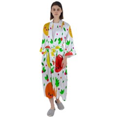 Pattern Fruit Fruits Orange Green Maxi Satin Kimono by Wegoenart